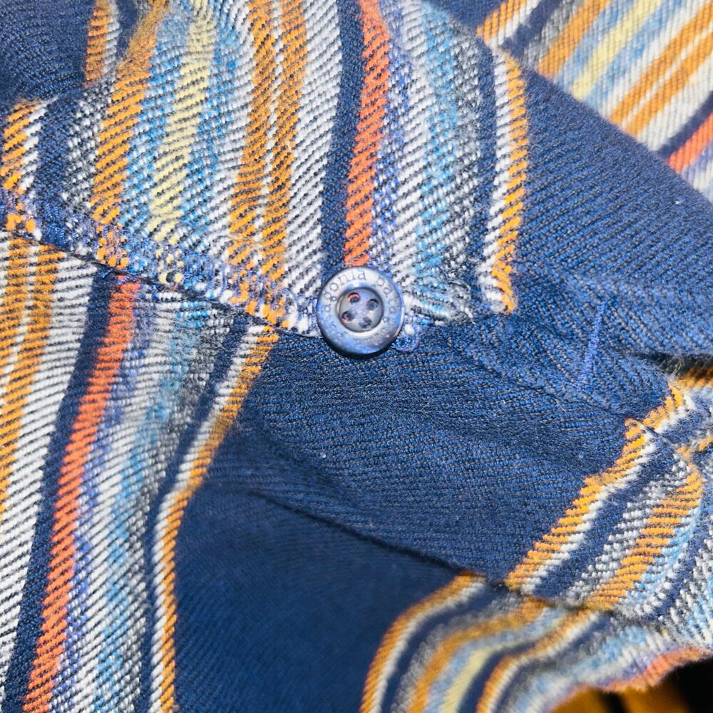 Patagonia Organic Cotton Flannel Women’s 6 Blue Orange Plaid Button Up Outdoor - Picture 6 of 8